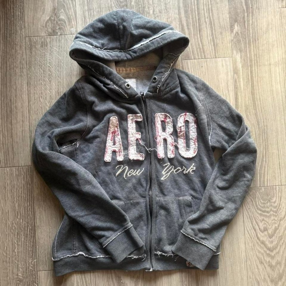 intage Y2K Aeropostale Hoodie Womens XL Gray Zip Up